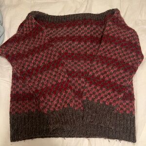 Hand knit Cozy Pink and Brown Knit Sweater